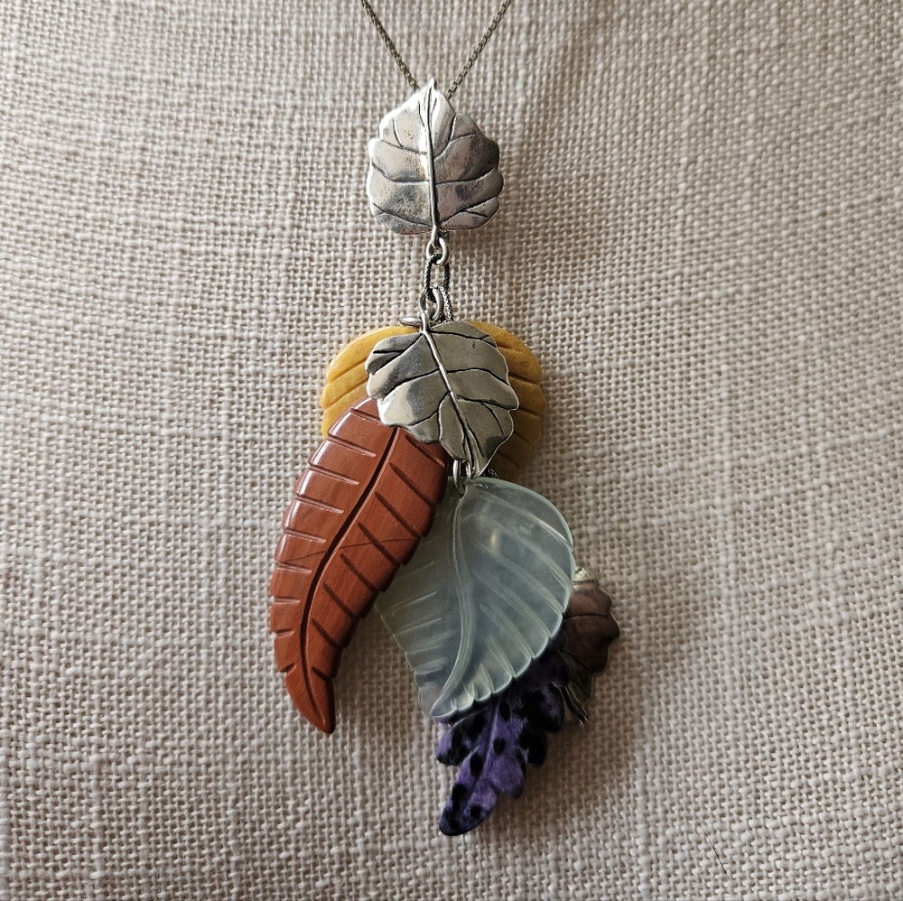 Carolyn Pollock Sterling Silver and Carved Stone Leaf Pendant